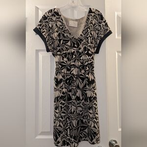 Anthropologie Cream and Black Dress with Pockets Size Medium
